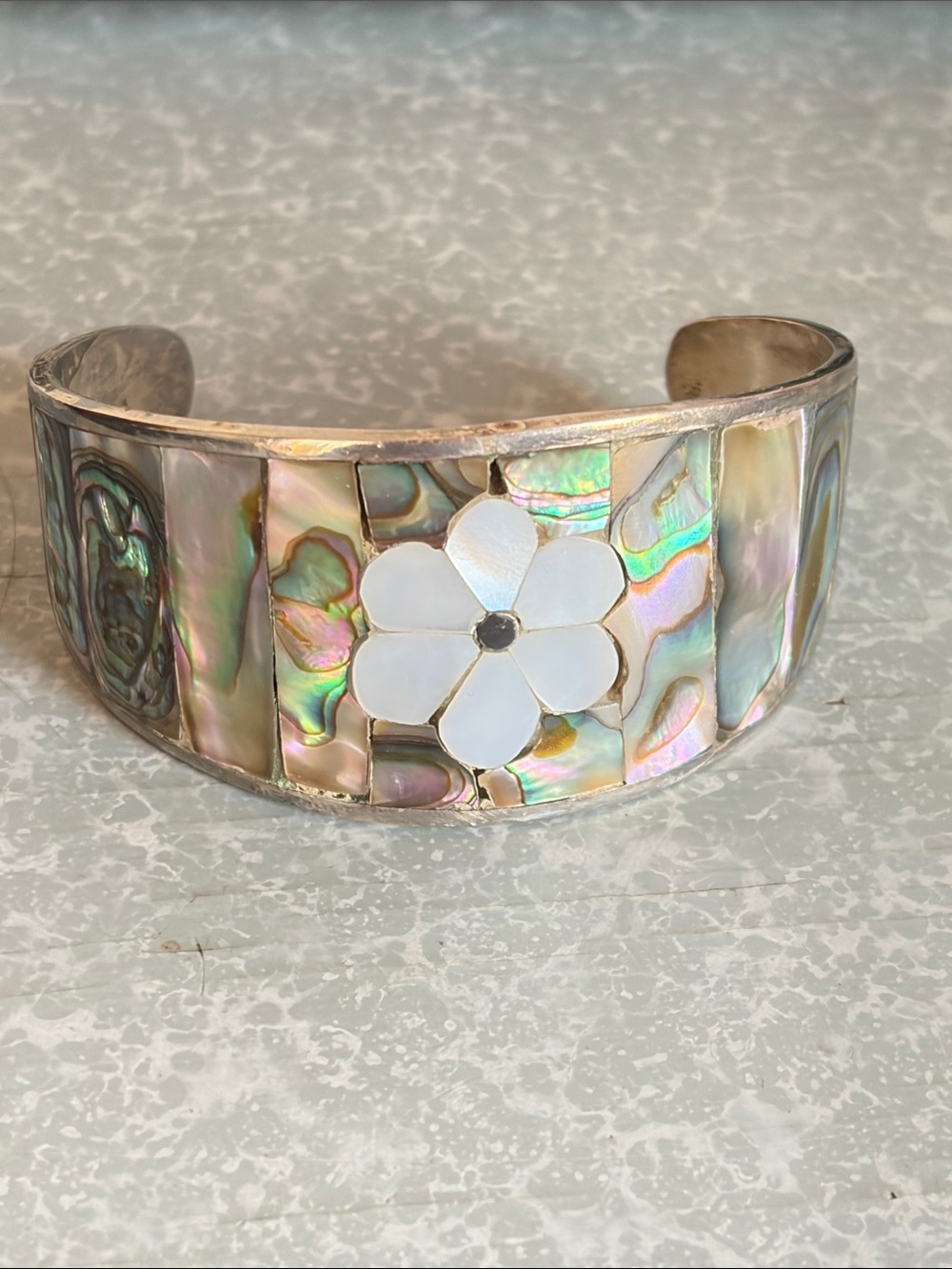 Abalone and Mother of Pearl floral cuff bracelet